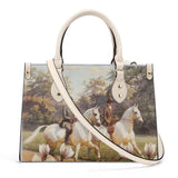 VINTAGE RIDE-GREY HORSES MAGNOLIA Luxury Women PU Tote Bag - White