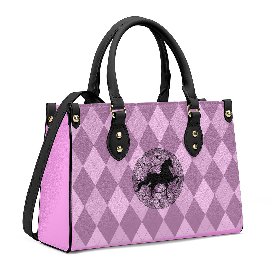 SADDLEBRED AZTEC PINK ARGYLE  Luxury Women PU Tote Bag - Black