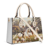 VINTAGE RIDE-GREY HORSES MAGNOLIA Luxury Women PU Tote Bag - White