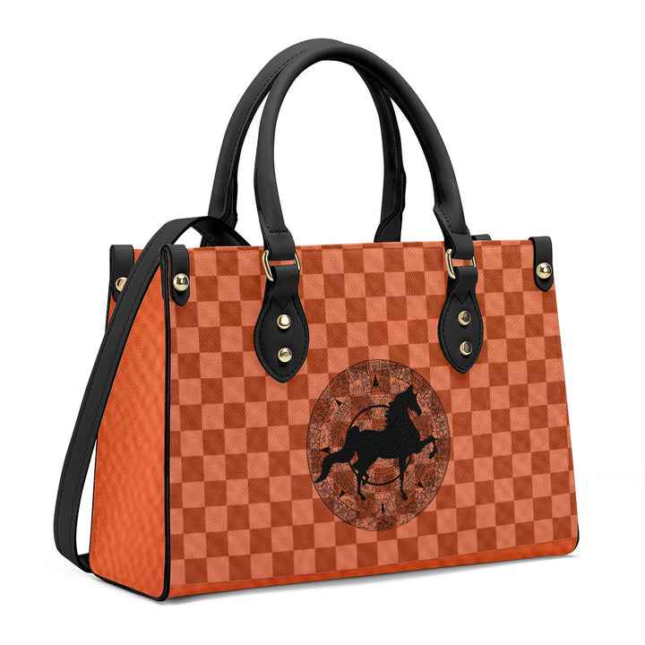 SADDLEBRED RIO ORANGE CHECK Luxury Women PU Tote Bag - Black