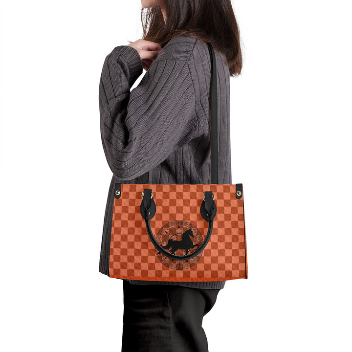 SADDLEBRED RIO ORANGE CHECK Luxury Women PU Tote Bag - Black