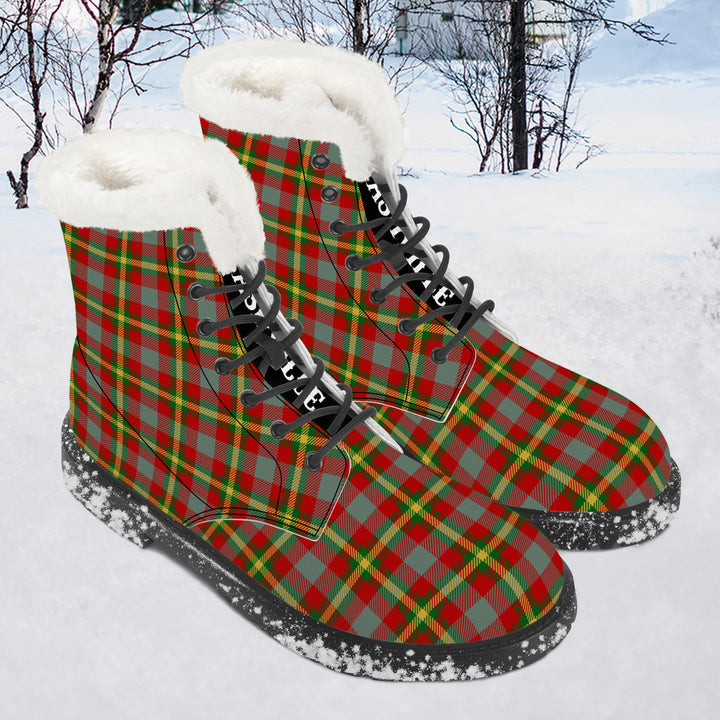NASHVILLE BRAND RED TARTAN Faux Fur Synthetic Leather Boot