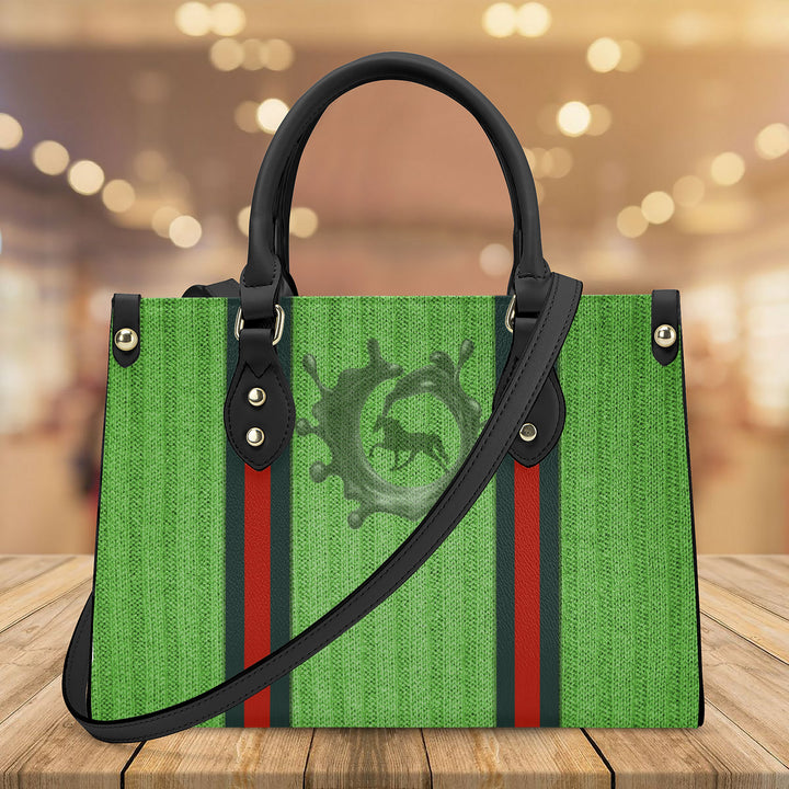 Tennessee Walking Horse Pleasure Green Ribbed Luxury Women PU Tote Bag - Black