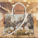 VINTAGE RIDE-GREY HORSES MAGNOLIA Luxury Women PU Tote Bag - White