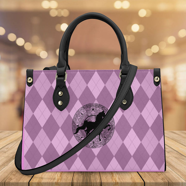SADDLEBRED AZTEC PINK ARGYLE  Luxury Women PU Tote Bag - Black