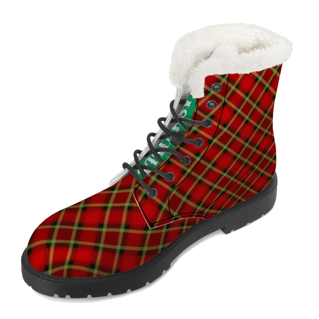 NASHVILLE RED TARTAN Faux Fur Synthetic Leather Boot